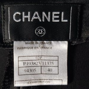 Designer Chanel black silk straight pants